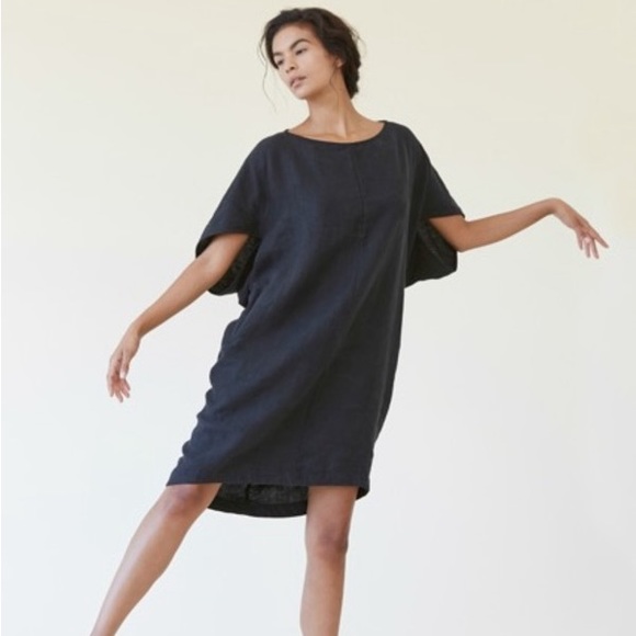 EUC 🌟 Geometric Dress Black Crane 100% linen pockets medium black M GORGEOUS - Picture 13 of 16